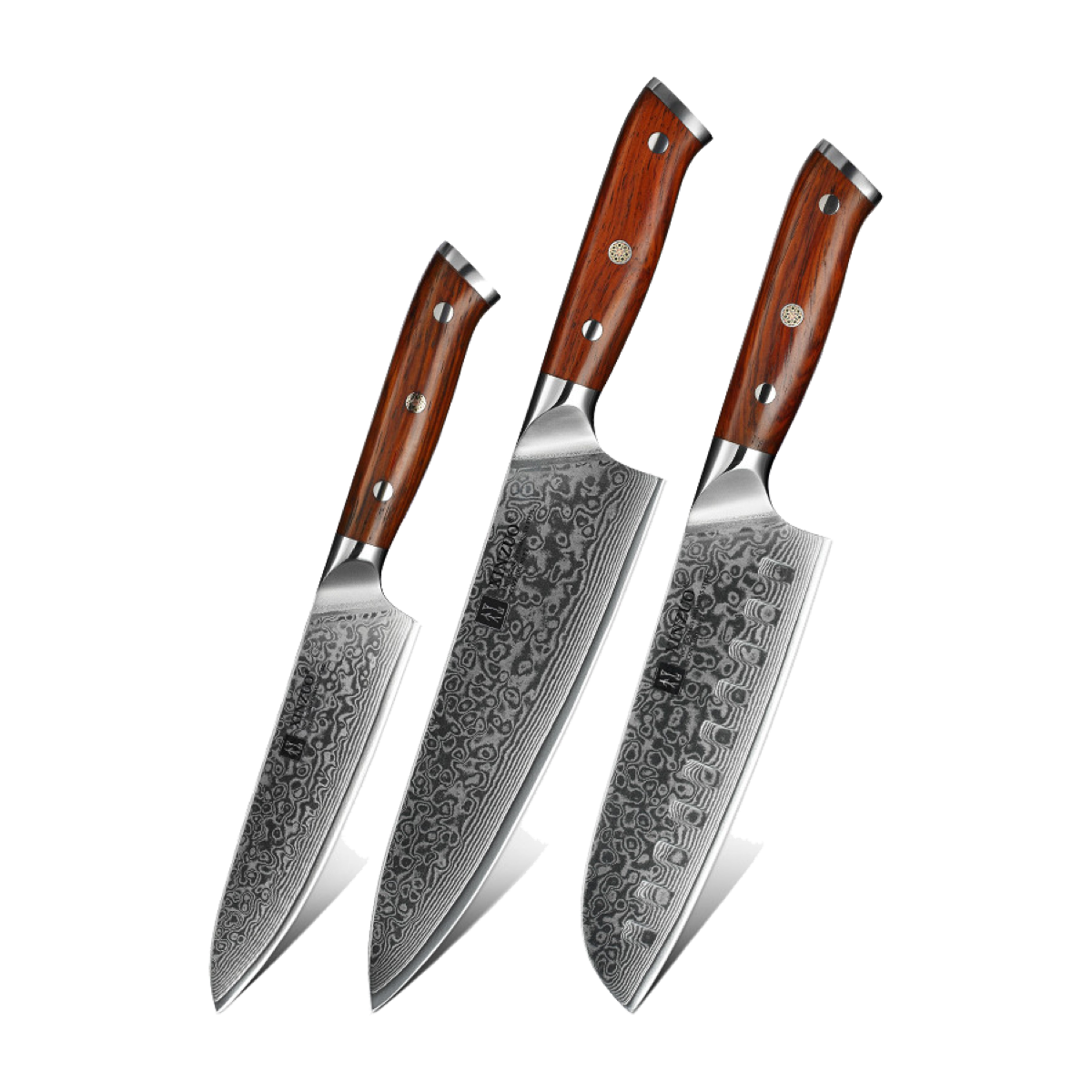 Set 3 cuchillos: Chef, Santoku y Utilitario · Yu Damasco