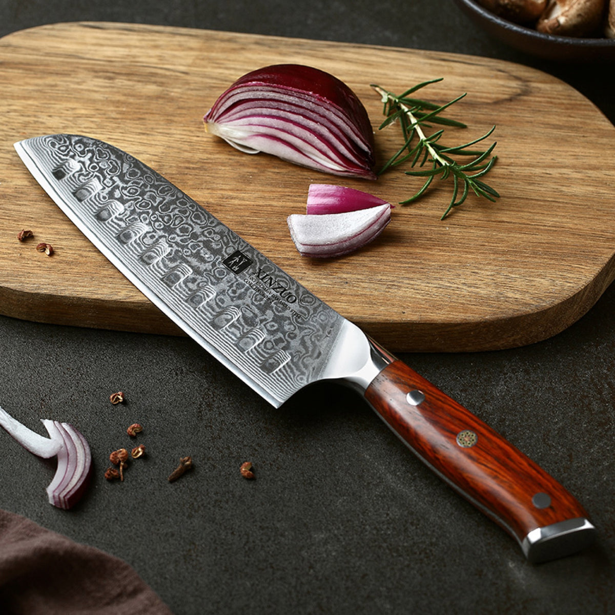 Set 3 cuchillos: Chef, Santoku y Utilitario · Yu Damasco