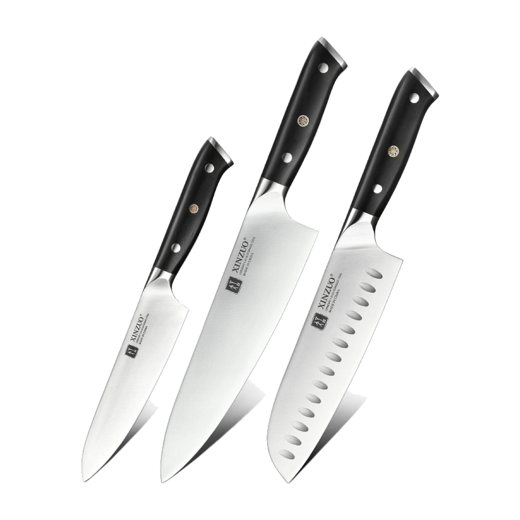 Set 3 cuchillos: Chef, Santoku y Utilitario · Yu Acero Alemán
