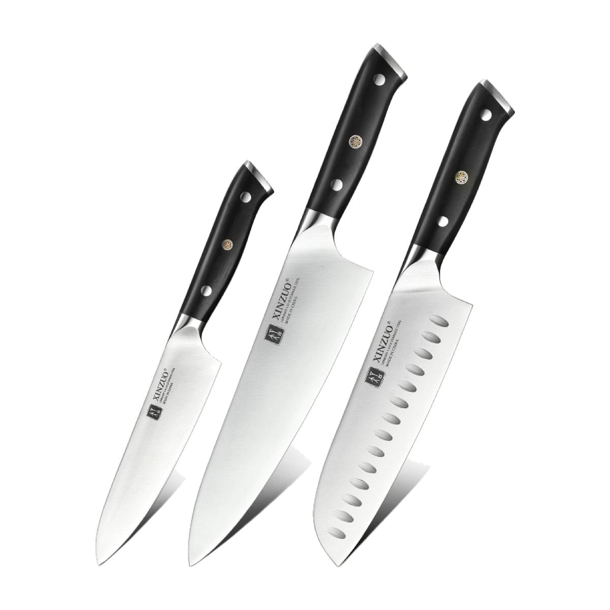 Set 3 cuchillos: Chef, Santoku y Utilitario · Yu Acero Alemán