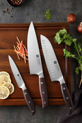 Set 3 cuchillos: Chef, Santoku y Utilitario · Zhi Acero Alemán